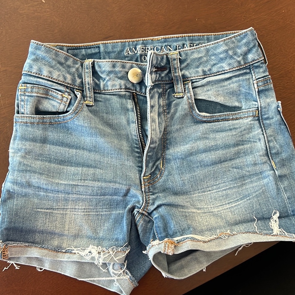 American eagle hi rise super stretch jean shorts size 00